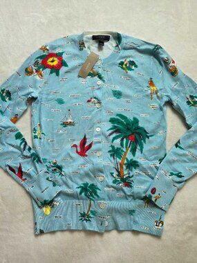 New XXS XS J.Crew Jackie vintage Florida print cotton cardigan sweater